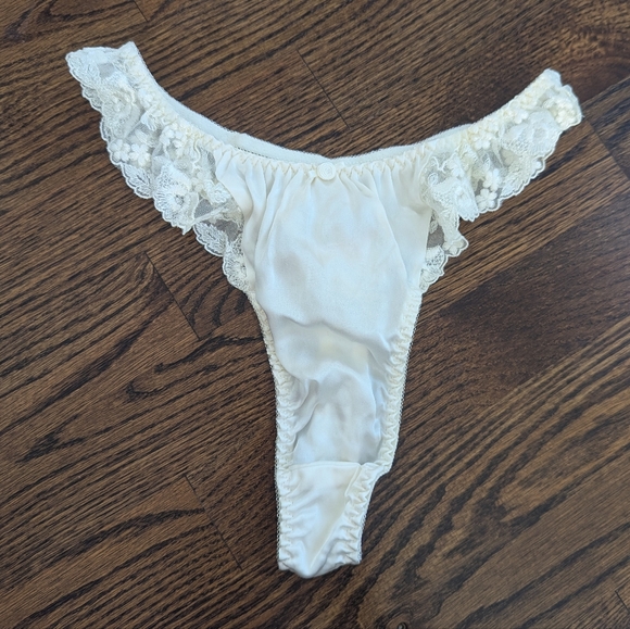 Victoria's Secret Other - NEW Vintage Victoria's Secret Silk Bridal Cream Lace Thong Medium Y2K